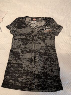 Harley-Davidson Women's 110th Anniversary V-Neck Tee - Black/Grey